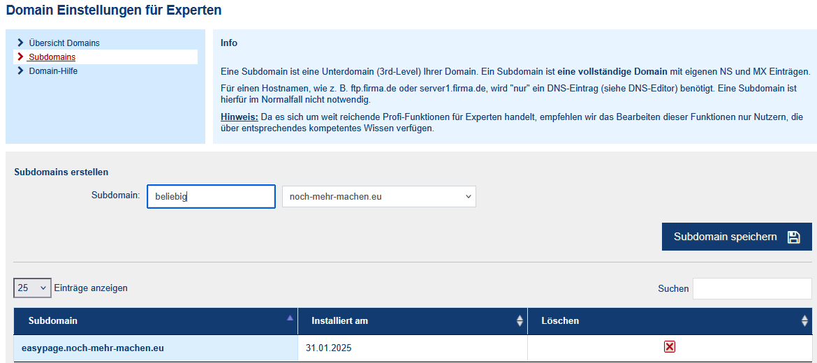 Screenshot des goneo-Kundencenters, der zeigt, wie man den Messenger-Server einrichtet.